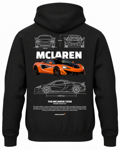 Czarna bluza z kapturem z nadrukiem McLaren 720S – pomarańczowy