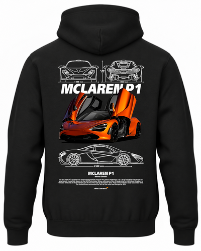 Czarna bluza z kapturem z nadrukiem McLaren P1 – wzór 2