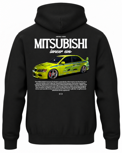 Czarna bluza z kapturem z nadrukiem Mitsubishi Lancer Evo