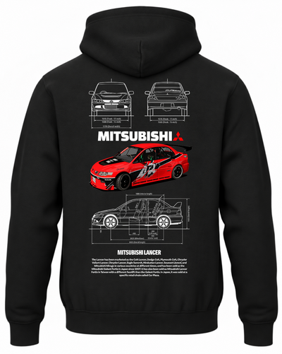 Czarna bluza z kapturem z nadrukiem Mitsubishi Lancer R