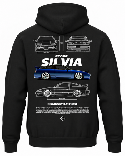 Czarna bluza z kapturem z nadrukiem Nissan Silvia S13