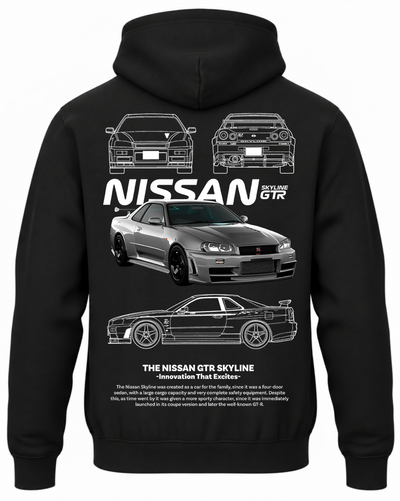 Czarna bluza z kapturem z nadrukiem Nissan Skyline GT-R – biały