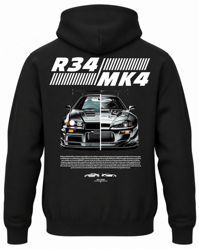 Czarna bluza z kapturem z nadrukiem Nissan Skyline vs Toyota Supra