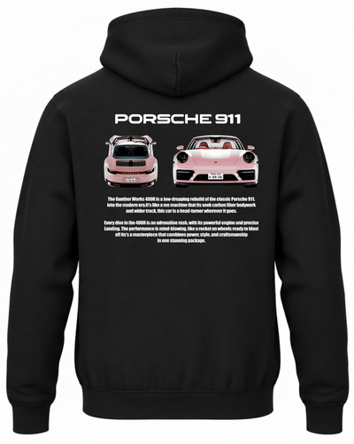 Czarna bluza z kapturem z nadrukiem Porsche 911 – różowy