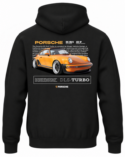Czarna bluza z kapturem z nadrukiem Porsche DLS Turbo