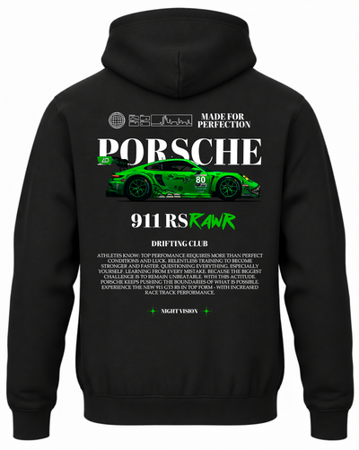 Czarna bluza z kapturem z nadrukiem Porsche RAWR