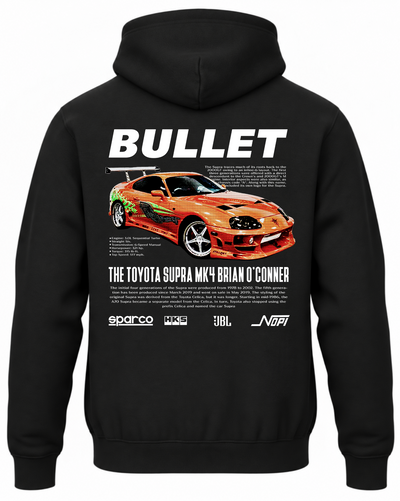 Czarna bluza z kapturem z nadrukiem Toyota Supra MK4 Brian