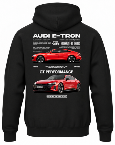Czarna bluza z kapturem z nadrukiem czerwonego Audi e-tron