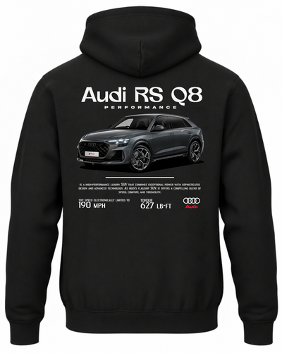 Czarna bluza z kapturem z nadrukiem Audi RS Q8