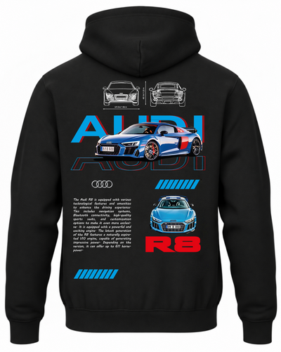 Czarna bluza z kapturem z nadrukiem niebieskiego Audi R8