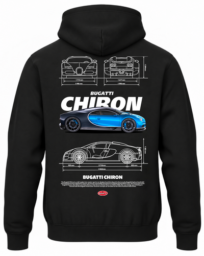 Czarna bluza z kapturem z nadrukiem samochodu Bugatti Chiron