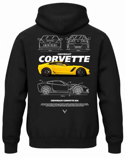 Czarna bluza z kapturem z nadrukiem samochodu Chevrolet Corvette