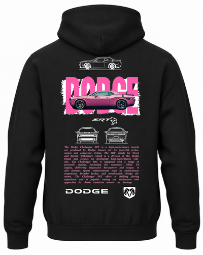 Czarna bluza z kapturem z nadrukiem różowego samochodu Dodge Charger