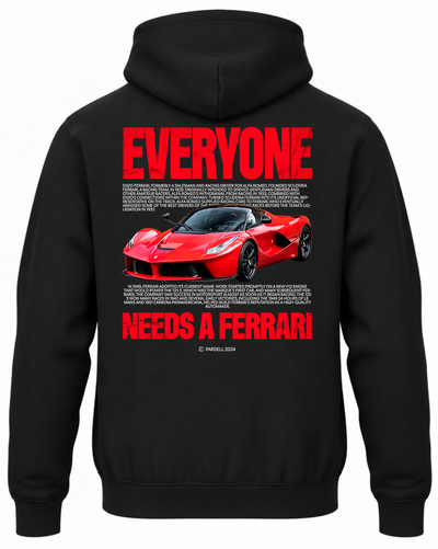 Czarna bluza z kapturem z nadrukiem Ferrari i napisem Everyone Need Ferrari