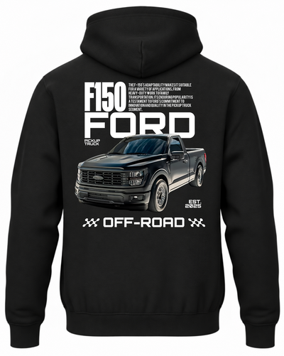Czarna bluza z kapturem z nadrukiem samochodu Ford F-150 Raptor