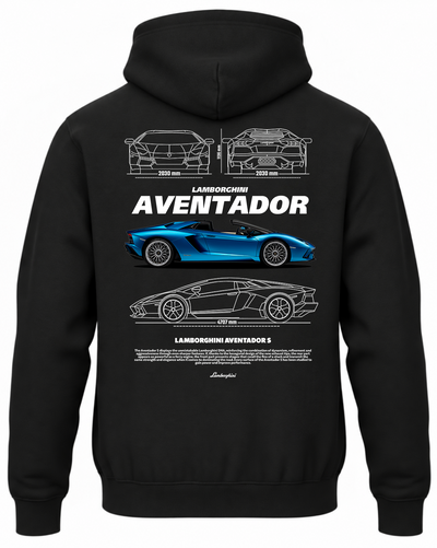 Czarna bluza z kapturem z nadrukiem Lamborghini Aventador S