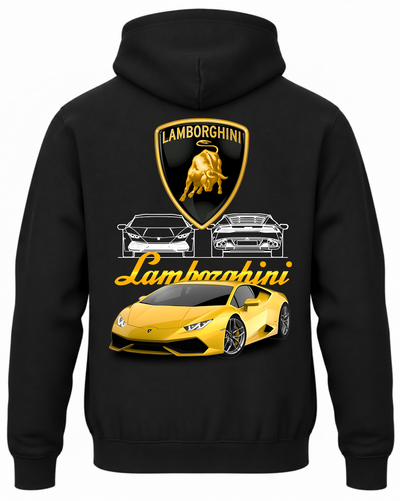 Czarna bluza z kapturem z nadrukiem Lamborghini Aventador – wzór 1