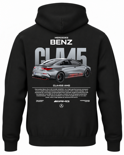 Czarna bluza z kapturem z nadrukiem Mercedes CLA45