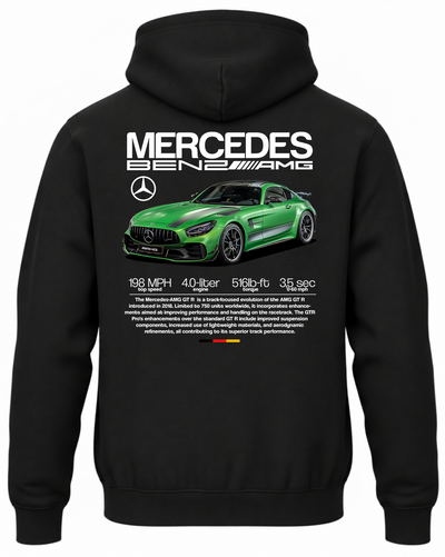 Czarna bluza z kapturem z nadrukiem Mercedes AMG GT R Pro – wzór 1
