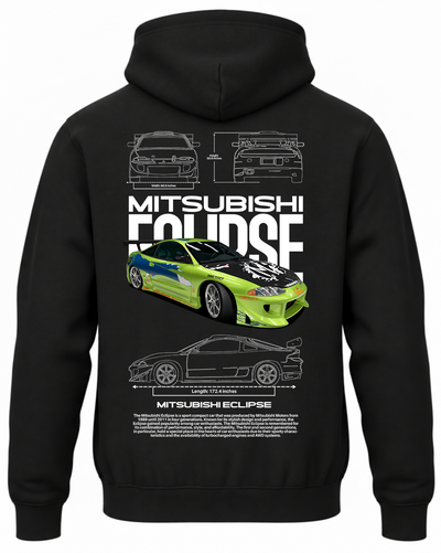 Czarna bluza z kapturem z nadrukiem Mitsubishi Eclipse 1995