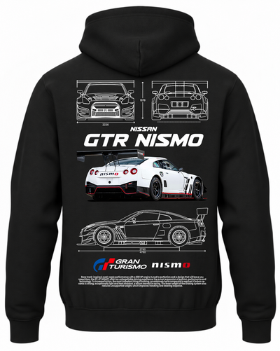 Czarna bluza z kapturem z nadrukiem Nissan GT-R Nismo – biały