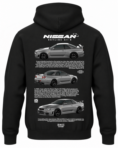 Czarna bluza z kapturem z nadrukiem Nissan Skyline