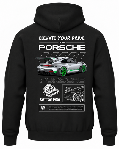 Czarna bluza z kapturem z nadrukiem Porsche 911 – wzór 2