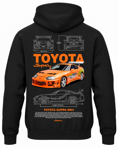 Czarna bluza z kapturem z nadrukiem Toyota Supra MK4 Szybcy i Wściekli