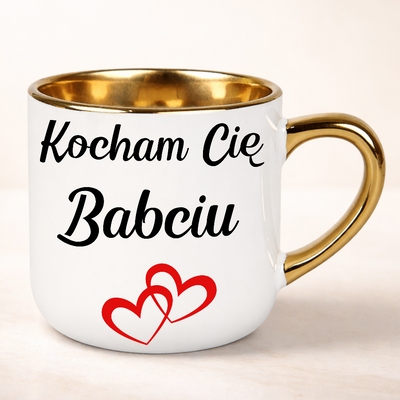 Kubek dla babci z napisem kocham cię i sercem