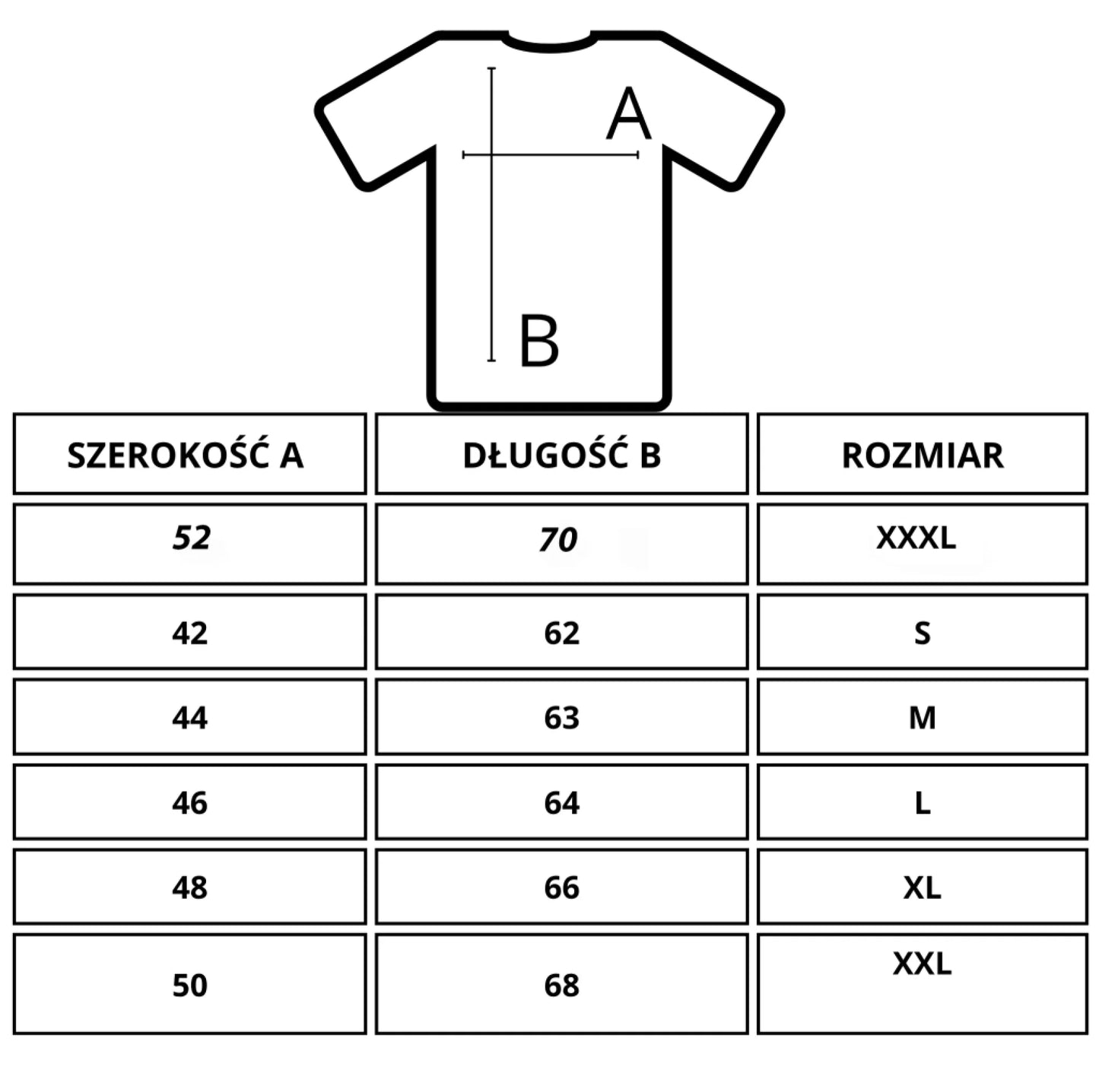 tabela rozmiarow Koszulka na 70 urodziny damska Żajebista 70 tka personalizowane prezenty