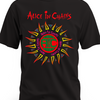 Czarna koszulka Alice in Chains z kolorowym symbolem słońca i czerwonym logo zespołu