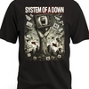 Czarna koszulka System of a Down z telewizorem trzymanym w dłoni