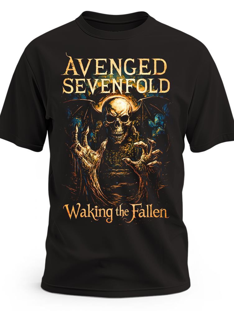 Czarna koszulka Avenged Sevenfold Waking the Fallen ze złotym szkieletem – wzór 112
