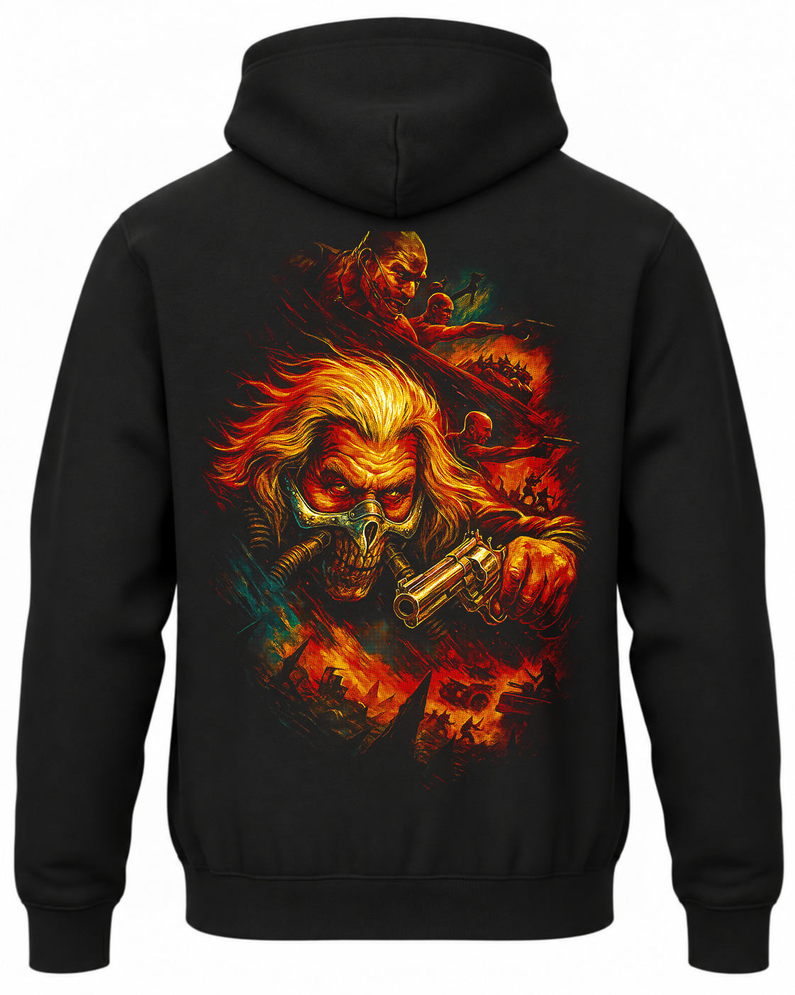 Czarna bluza z kapturem i nadrukiem na plecach: Mad Max – Immortan Joe