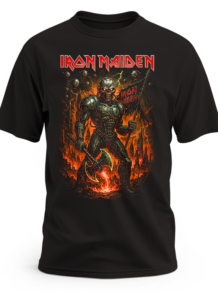 Czarna koszulka Iron Maiden z Eddiem w płomieniach