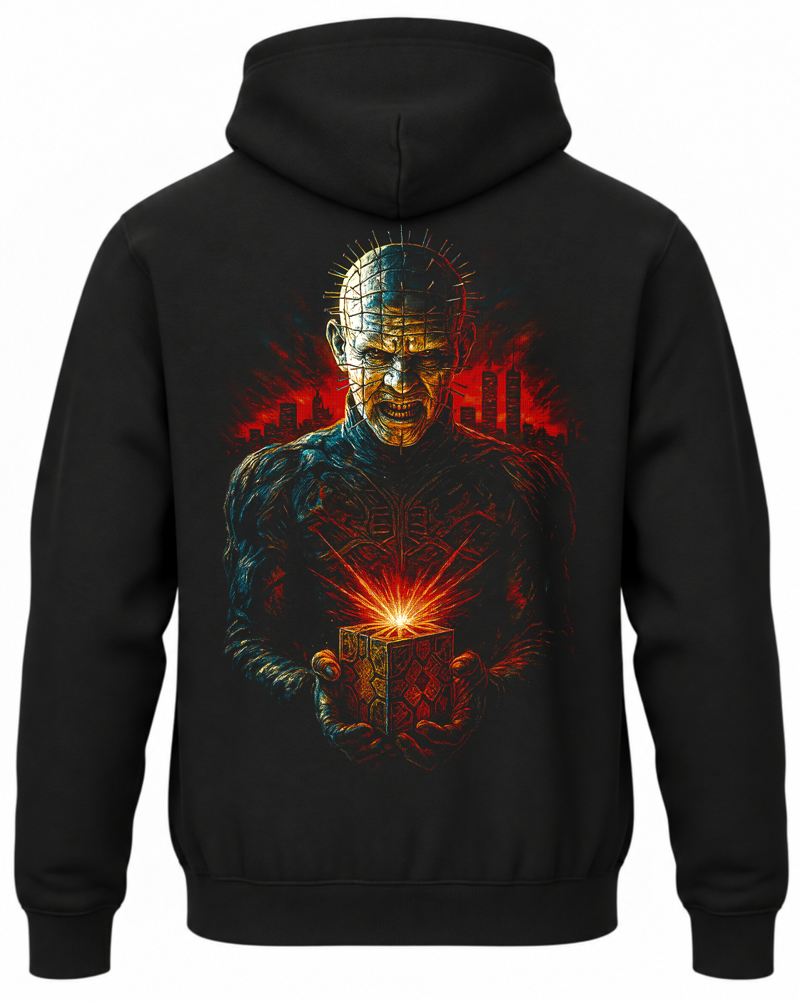 Czarna bluza z kapturem i nadrukiem na plecach: Hellraiser – Pinhead