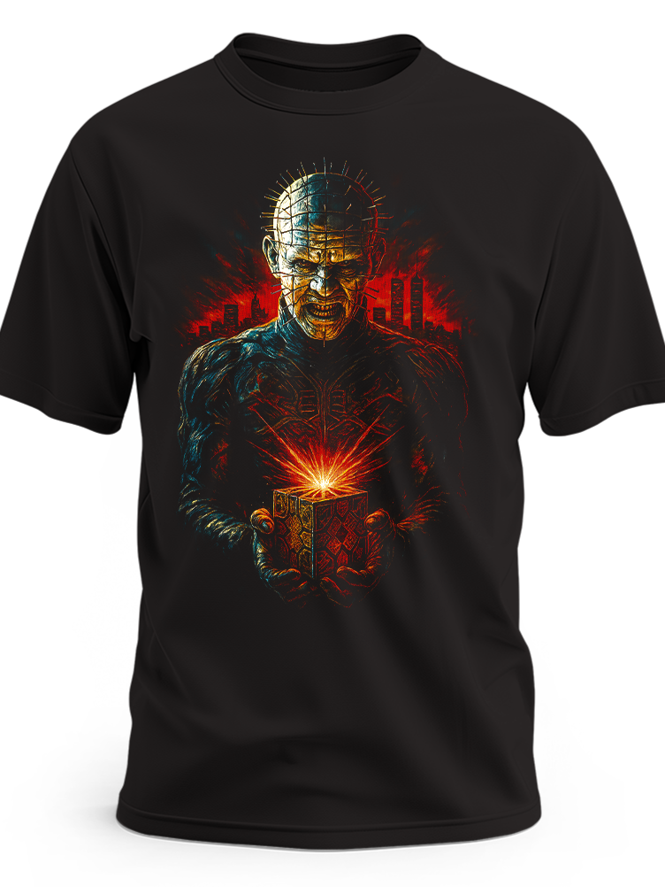 Czarna koszulka z nadrukiem Pinheada z filmu Hellraiser