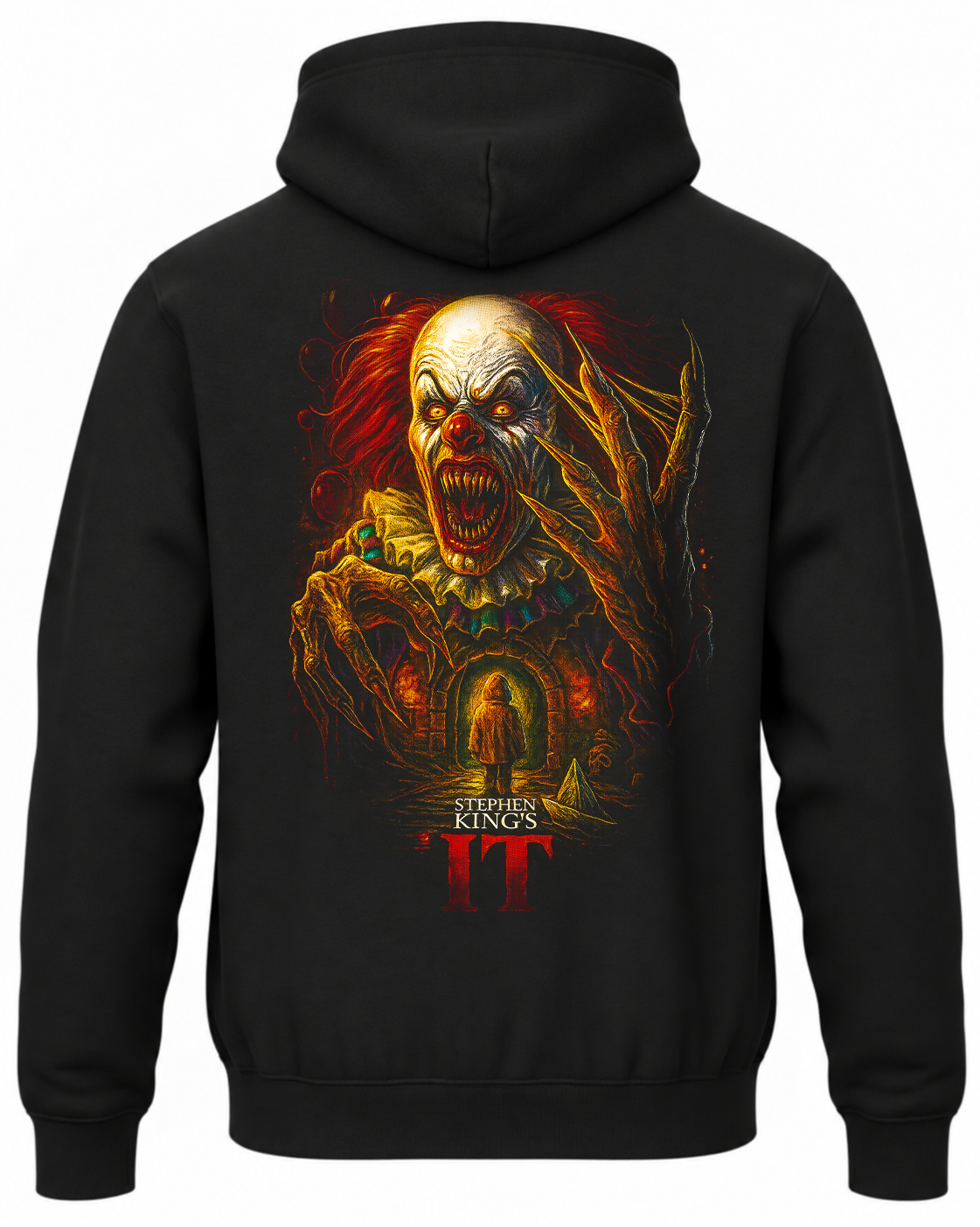 Czarna bluza z kapturem i nadrukiem na plecach: To – Pennywise