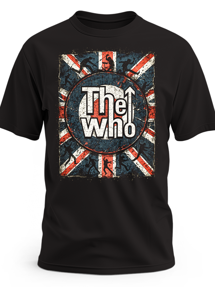 Czarna koszulka The Who z brytyjską flagą