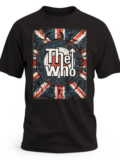 Czarna koszulka The Who z brytyjską flagą