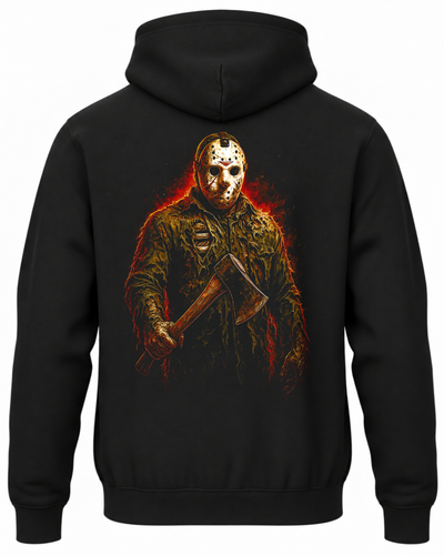 Czarna bluza z kapturem i nadrukiem na plecach: Piątek trzynastego – Jason Voorhees