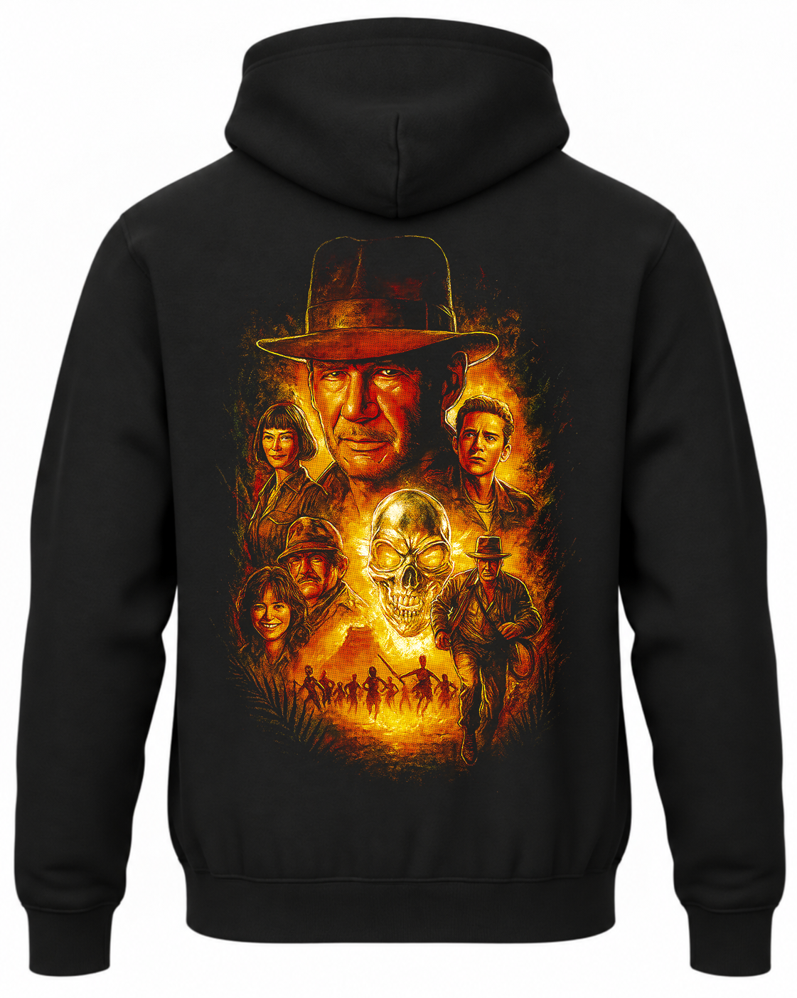 Czarna bluza z kapturem i nadrukiem na plecach: Indiana Jones
