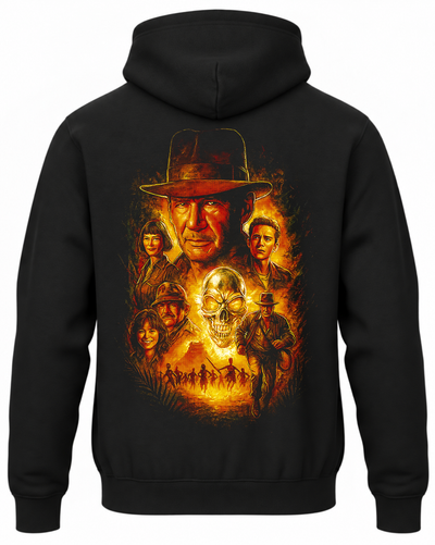Czarna bluza z kapturem i nadrukiem na plecach: Indiana Jones