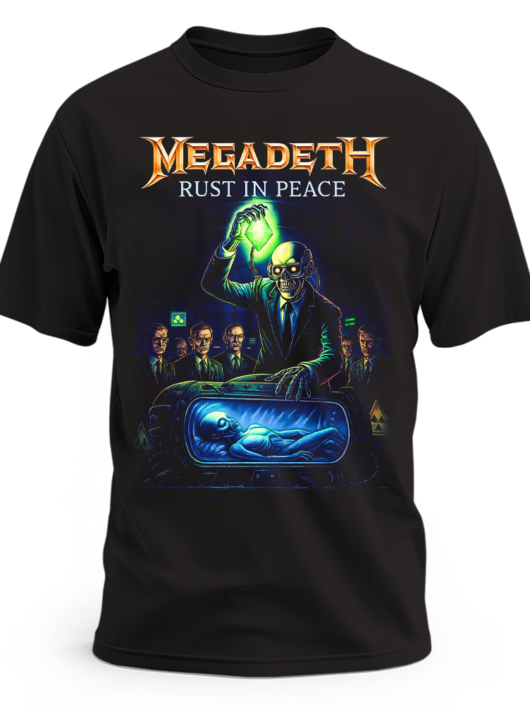 Czarna koszulka Megadeth z niebieskim samochodem