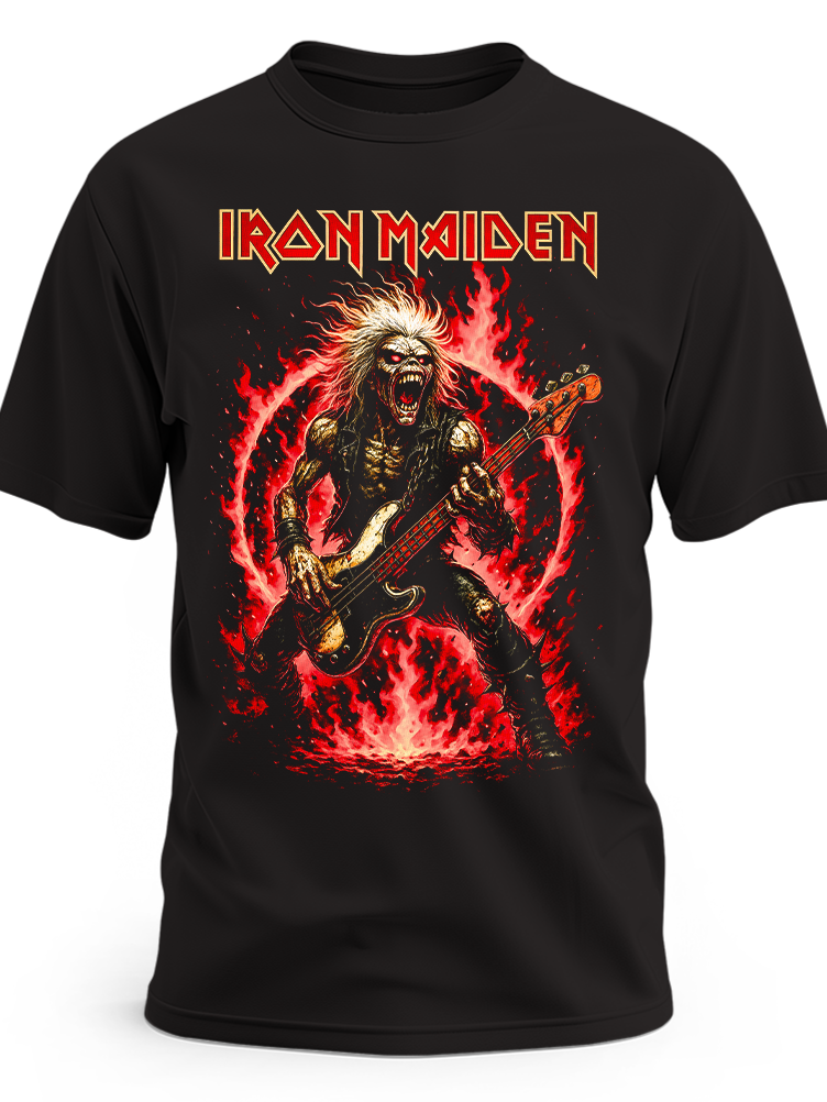 Czarna koszulka Iron Maiden z Eddiem grającym na gitarze basowej