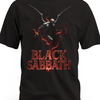 Czarna koszulka Black Sabbath ze skrzydlatym demonem i czerwonym napisem
