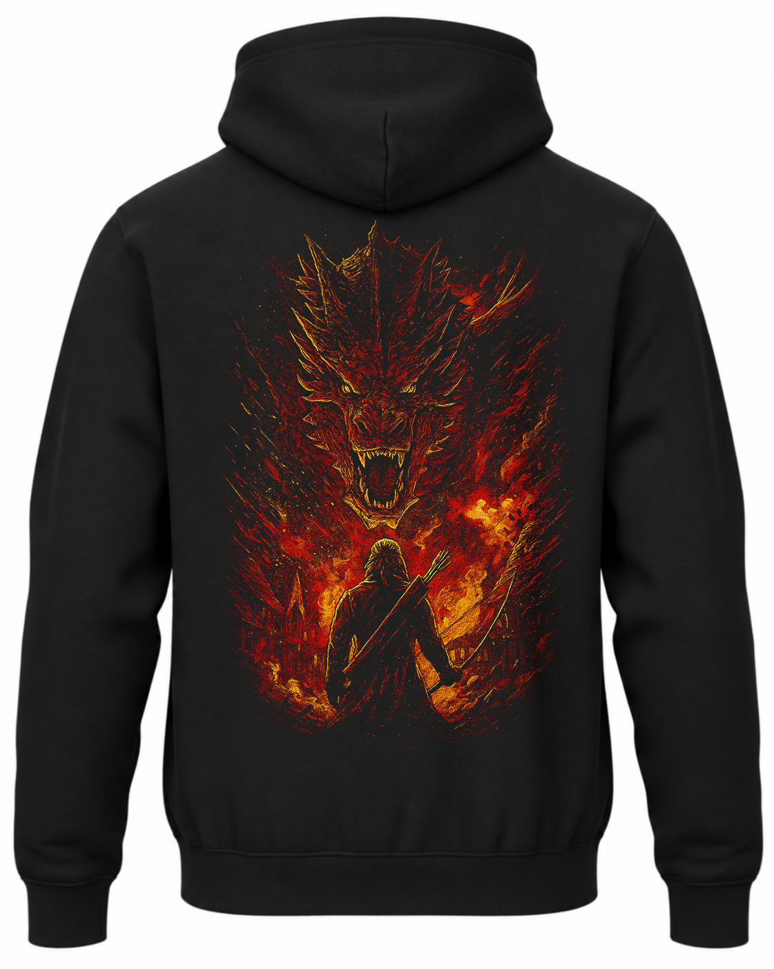 Czarna bluza z kapturem i nadrukiem na plecach: Hobbit – Smaug