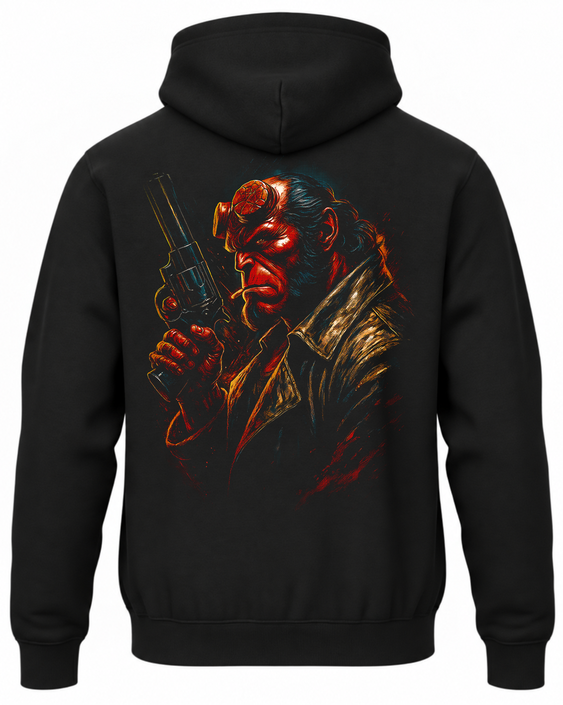 Czarna bluza z kapturem i nadrukiem na plecach: Hellboy