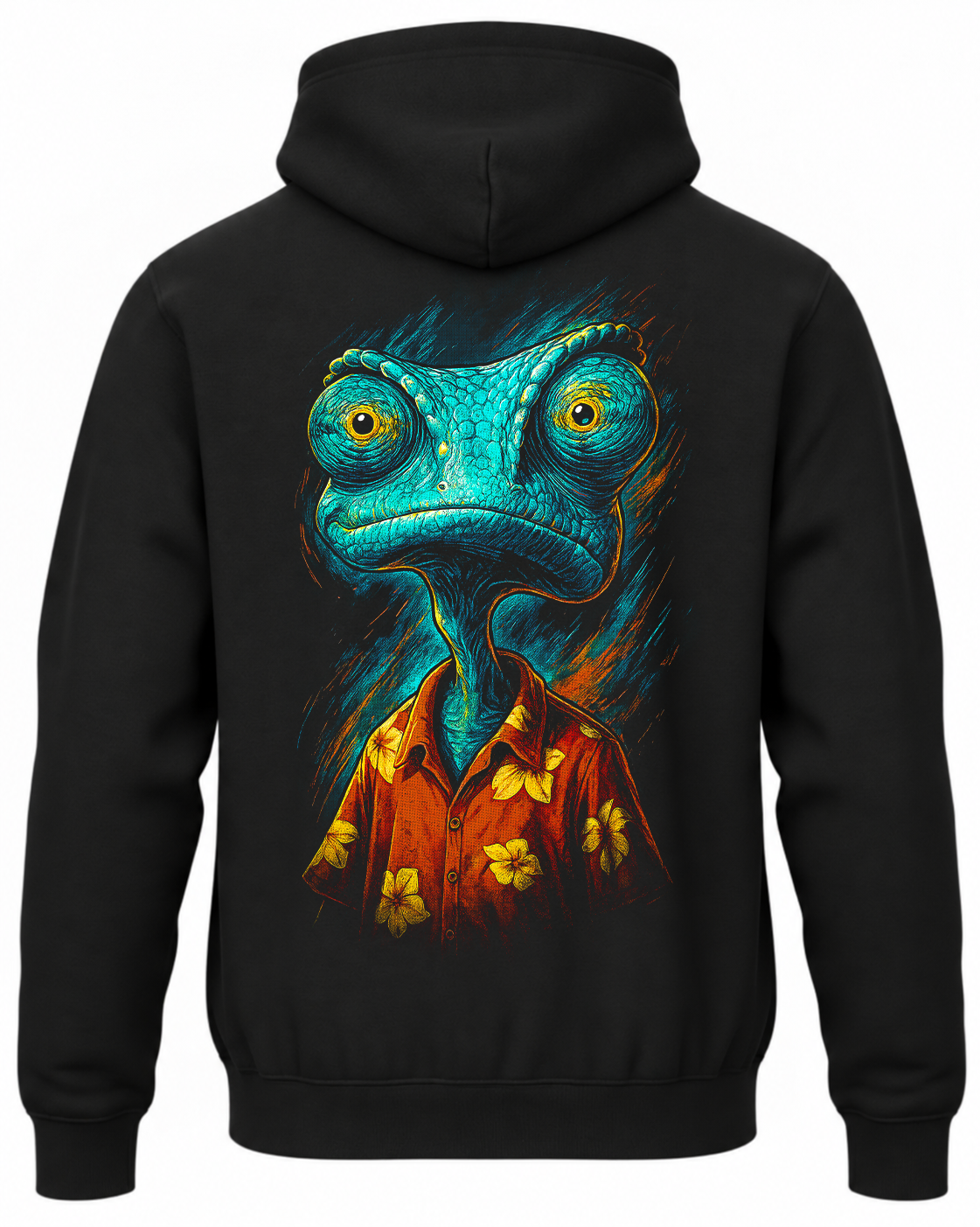 Czarna bluza z kapturem i nadrukiem na plecach: Rango