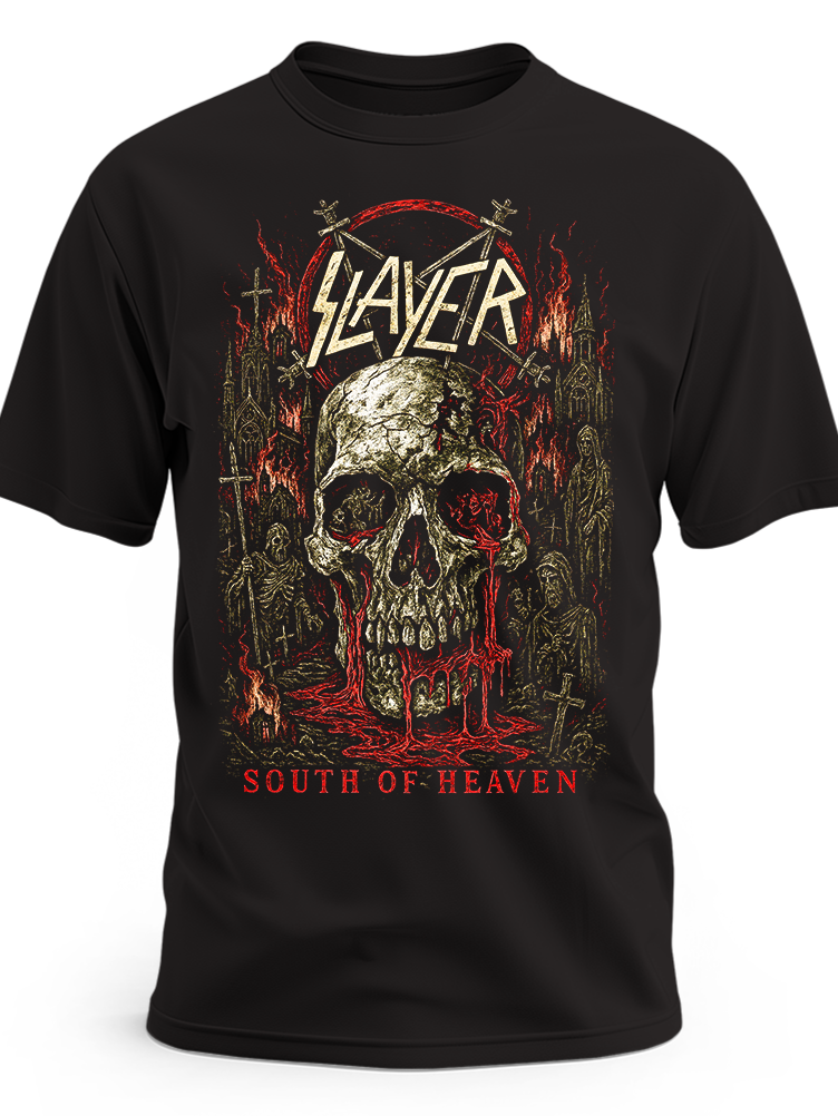 Czarna koszulka Slayer z czaszką i napisem South of Heaven